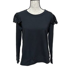BABEAU - cotton sweatshirt black crochet shoulder detail Sz S
